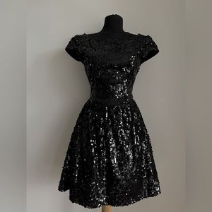 Black Sequin Cocktail, Party, Fit and Flare Dress
